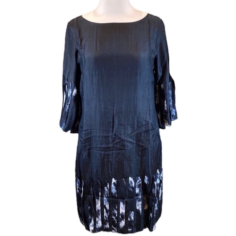 Bianco Levrin Silk Black Dress with Tie Dye Accents